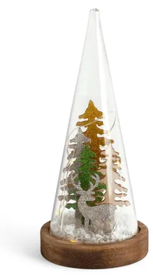 Produktbild von H&h Glaszapfen Weihnachten mit LED auf Holzsockel h22,5cm