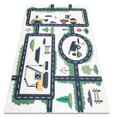 Produktbild von BAMBINO 2223 Waschteppich Straßen, Autos für Kinder Anti-Rutsch - creme Mehrfarben 160x220 cm