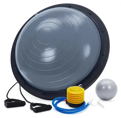 Produktbild von Balance-Trainer Halbkugel - Balancetrainer - Mit Widerstandsbändern - Mit Pumpe - Für Yoga & Home Gym - Grau