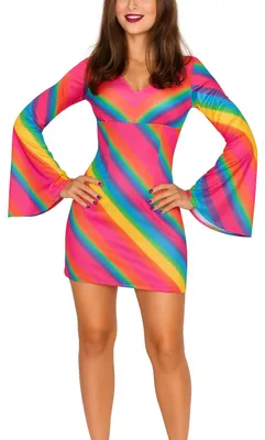 Produktbild von 70er Jahre Regenbogen Kleid für Damen, Größe:L