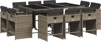 Obrázok produktu pre vidaXL 11-dielna záhradná jedálenská súprava s vankúšmi Grey Poly Rattan