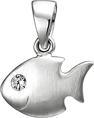 Produktbild von Kinder Anhänger Fisch aus 925 Silber mattiert mit weißem Zirkonia Halsschmuck