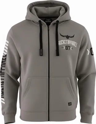 Produktbild von ROCK-IT Apparel Herren Zip-Hoodie | Kapuzenjacke mit Siebdruck-Print | weicher Stoff | "Racer 07" Ultimate Grau S