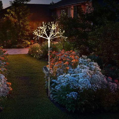 Produktbild von LED Solarstab Feuerwerk - Gartendeko - 80 warmweiße LED - H: 80cm - Lichtsensor - 8 Modi - weiß