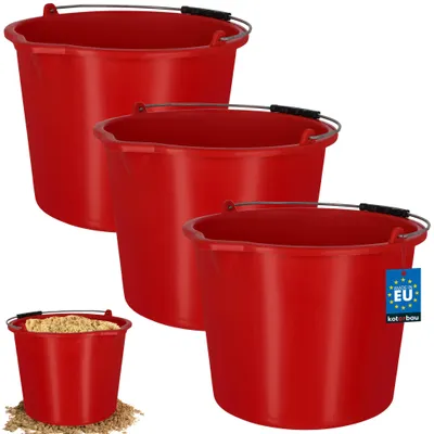 Image de KOTARBAU® Lot de 3 seaux de chantier 16 L Seau à mortier Seau en plastique Seau à plâtre avec bec verseur et poignée Rouge Seau à outils Seau de chantier rond