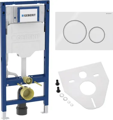 Produktbild von BADfabrik24 Geberit Duofix Element für Wand-WC, 112 cm, mit Sigma UP-Spülkasten 12 cm + Geberit Sigma20 Betätigungsplatte für 2-Mengenspülung weiß / weiß matt inkl. Montageset für Wand-WC