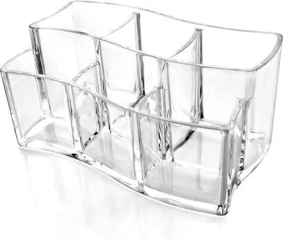Productafbeelding van Unyqoos® Acryl make-up organizer, transparant, 6 compartimenten, 19x11x9 cm – Opbergdoos voor lippenstiften, poeder en eyeliner, geschikt voor cosmetica in de badkamer en op de make-uptafel