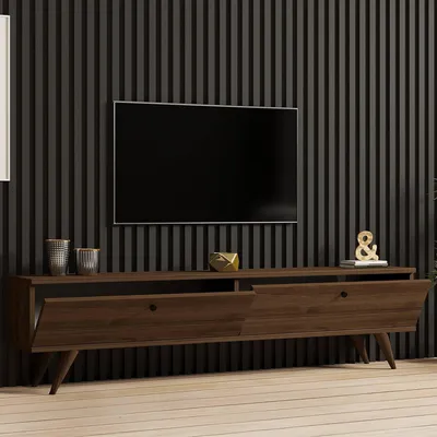 Image de Atestino - Meuble TV, 160x25x40h cm Noyer Brun, 2 Compartiments