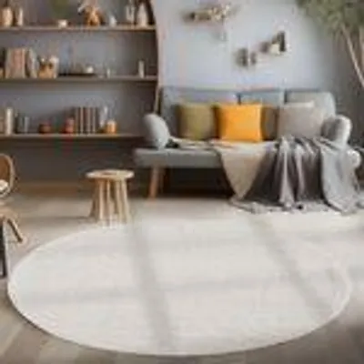Zdjęcie produktu dla Modern Wohnzimmereppich Robust Meliert Einfarbiger Schlingenteppich Cut-Loop Design, Rozmiar: 120 cm Okrągły, Kolor: Kremowy