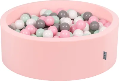 Obrázek produktu pro KiddyMoon 90x30cm/300 míčků ∅ 7cm Kulatý Suchý Bazén s míčky Certifikováno vyrobeno v EU, Světle Růžová: Bílá/Šedá/Mátová/Růžová