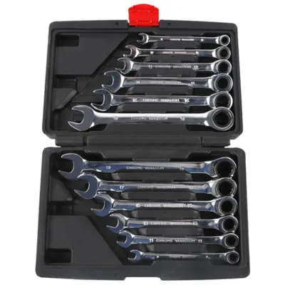 Produktbild von Gelenk Maul Ring Ratschenschlüssel Set 8-19mm Gelenkratschenset 12 tlg