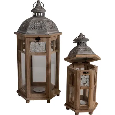 Produktbild von Deko Windlicht 2er Set aus Holz 8739/57 cm