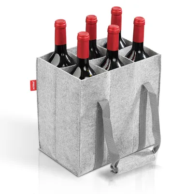 Produktbild von 6er Flaschentasche Filz – Flaschenträger für bis zu 6 Flaschen – Geräuschlos dank Filz-Innenwänden – Stabil & formfest bis 14kg – Mit Trennwänden für sicheren Transport – Reißfeste Trageriemen