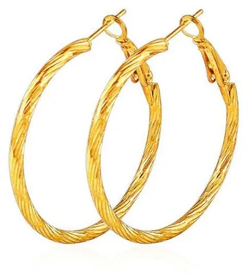 Produktbild von otolife Damen Creolen Goldfarben – Große runde Ohrringe mit diagonaler Struktur, 1 Paar