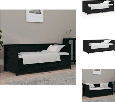 Image de vidaXL Lit de jour noir 90x190 cm Pin massif - Lits et Sommiers