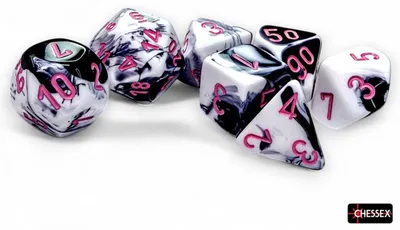 Produktbild von Chessex Würfelset Polyhedral Schwarz-Weiß/Pink 7 Stück