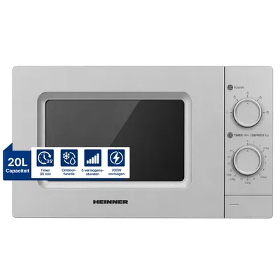 Productafbeelding van Heinner HMW-MD20MSL, Werkblad, Vrijstaande magnetron, 20 liter, 700 watt, Draaiend, Zilverkleurig