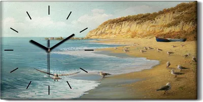 Produktbild von Dekor Leinwand Uhr Wandbilder Kunstdruck 60x30 Kunst Das Gemälde der Strandmöwen - schwarze Hände