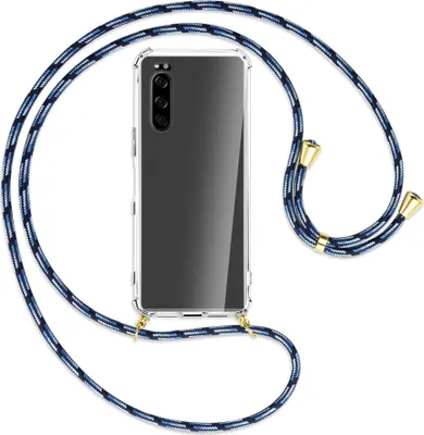 Produktbild von Handykette Backcover-Schutzhülle mit Band (Metall goldfarben) für Sony Xperia 5 - Blautöne