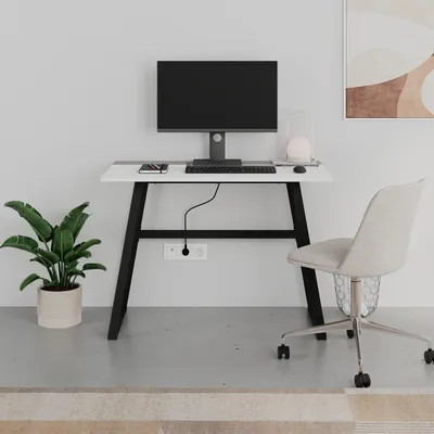 Produktbild von Decortie Kemre Schreibtisch Homeoffice Tisch Weiß-Mokka Hell 106x60x76,7 cm