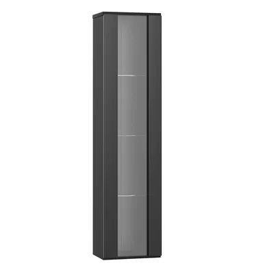 Produktbild von Flieks Glasvitrine mit LED-Beleuchtung 40x29x170 cm, Vitrine Sammlervitrine mit Acrylplatte, Standschrank Hochschrank mit 1 Tür, schwarz