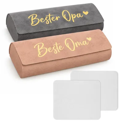Produktbild von 2 Stück Oma und Opa Geschenk Brillenetui + 2 Brillenputztuch Großeltern