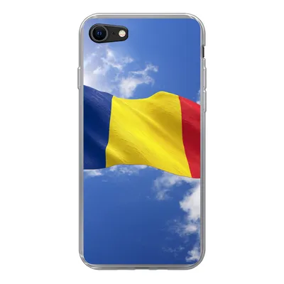 Produktbild von MuchoWow® Handyhülle Schutzhülle Hülle für iPhone SE 2020 Rumäniens Flagge weht am Himmel Silikon Softcase Handy Hülle - Kartenbesitzer
