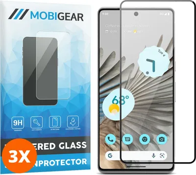 Produktbild von Mobigear Premium 9.98 Google Pixel 8 Panzerglas Gehärtetes Glas Displayschutz - Hüllenfreundlich - Schwarz (3er Pack)
