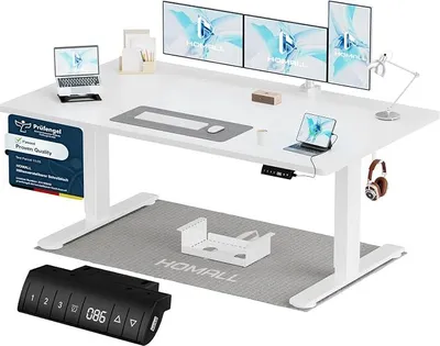 Image de Bureau réglable en hauteur 140x70 cm avec port de charge USB-A, bureau électrique avec système de gestion des câbles, bureau debout avec 3 fonctions de mémoire, bureau d'ordinateur blanc