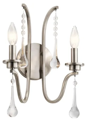 Image de Applique murale Karlee classique en étain, 2xE14x60W, métal, dimensions : 38,1 x 27,9 x 18,3 cm, IP20, Quintiesse