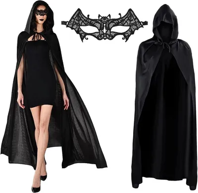 Produktbild von Halloween Cape und Maske schwarz, Einheitsgröße, für Themenpartys