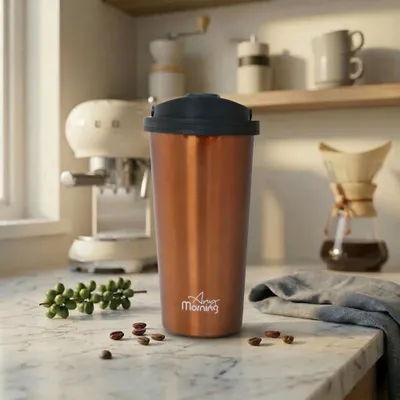 Image de Tasse de voyage Any Morning, gobelet à café isolé en acier inoxydable, tasse à café de voyage pour les boissons chaudes et froides, étanche et anti-débordement, 17 oz, couleur cuivre