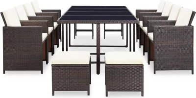Produktbild von vidaXL 13-tlg. Garten-Essgruppe mit Auflagen Poly Rattan Braun