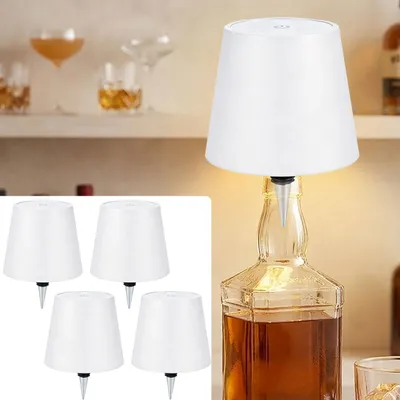 Produktbild von 4er-Set Edle Akku Flaschenlampe weiss: Dimmbar - 3 Lichtfarben: Verwandelt Flaschen in stimmungsvolle Leuchten - Flaschenlicht mit Metallschirm