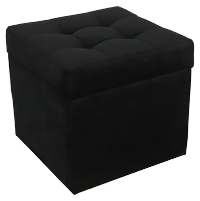 Produktbild von MG Design Polsterhocker Schwarz 45x45 cm - Stauraum 50L, bis 300 kg, formstabil, montiert, für Wohnzimmer & Flur