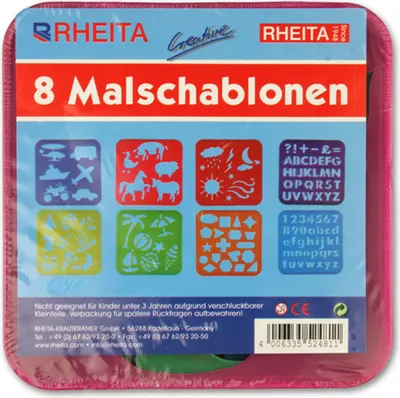 Produktbild von Malschablonen Set 15x15cm / 8tlg. mit verschiedenen Motiven, Zahlen, Buchstaben