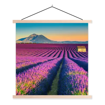 Produktbild von MuchoWow® Textilposter Lavendel - Berg - Blumen 60x60 cm mit holzfarbenen Rahmen - Wanddekoration