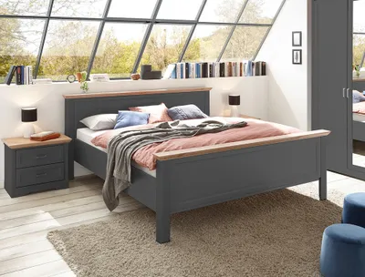 Produktbild von Schlafzimmer Set 3-teilig Bett 180x200cm Graphit mit Eiche JÜLICH-77