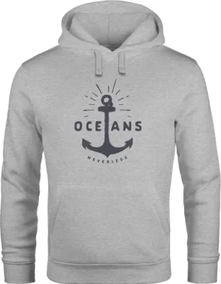 Produktbild von Hoodie Herren Anker Motiv maritim Schriftzug Oceans Kapuzen-Pullover Männer Neverless® grau XL