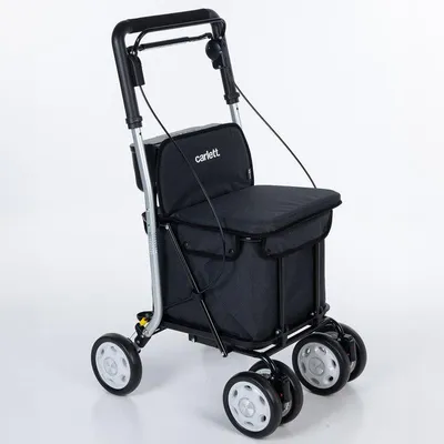 Produktbild von Einkaufswagen mit Sitz – Rollator Einkaufstrolley 36 L faltbar bis 125 kg belastbar,  Einkaufshilfe schwarz