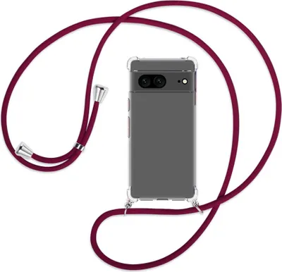 Produktbild von Handykette Backcover-Schutzhülle mit Band (Metall silberfarben) für Google Pixel 7 - dunkelrot