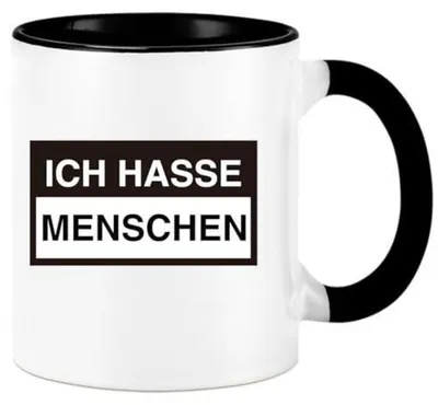 Image de Tasse à café "Je déteste les gens", inscription, 325 ml, noire, en céramique