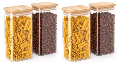 Produktbild von Arendo Vorratsgläser mit Bambusdeckel 4 x 1600 ml, luftdicht mit Silikondichtung, rechteckige Glasbehälter aus Borosilikatglas von -40 bis 400 °C, 4 Stück, transparent