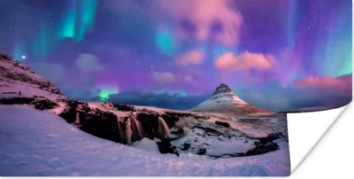Produktbild von MuchoWow® Poster Nordlichter - Rosa - Island 160x80 cm - Foto Poster