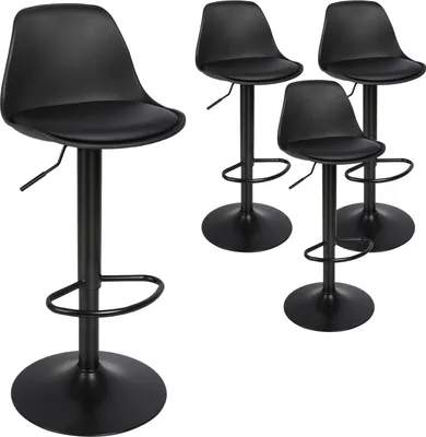 Produktbild von 4er Set Barhocker Tresenhocker mit Rückenlehne Gepolsterter Drehstuhl für Esszimmer, Bar Schwarz
