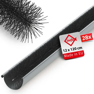Produktbild von INEFA 28x Dachrinnenbürste 12cm Rinnenraupe Laubschutz 120cm, PVC Schwarz Marderschutz Dachrinne, Dachrinnenschutz, Dachrinnenzubehör