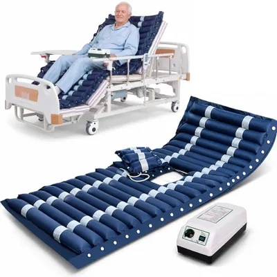 Produktbild von Antidekubitusmatratze mit Kompressor und alternierendem Druck, Linomag®, einstellbarer Druck, für häusliche Pflege oder Krankenhaus, abnehmbare Luftkammern, Mikroventilation, wasserdichtes PVC, 200 x 90 cm, Blau
