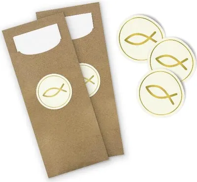 Produktbild von itenga 24x Bestecktaschen + Stickerbogen "Fisch Gold" (Motiv 159)