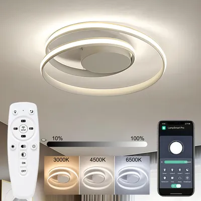 Produktbild von Moderne LED Ring Deckenleuchte Ø50cm Weiß, Smart Home Deckenlampe mit App & Fernbedienung, Dimmbare Schlafzimmerlampe mit 3 Lichtfarben, Energiesparen