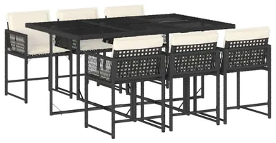Produktbild von vidaXL 7-tlg. Garten-Essgruppe mit Kissen Schwarz Poly Rattan